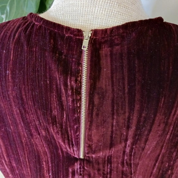 Size Large Leyden Velvet Puff Sleeves Women's Blouse Velvet Dark Burgundy Fall - Picture 6 of 9